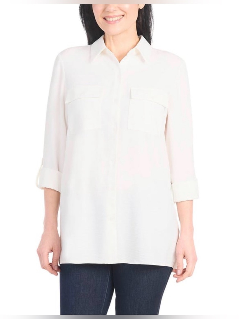 NWT Hilary Radley Women's Ivory Button-Front Long Sleeve Shirt XXL - Picture 2 of 6
